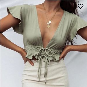 Princess Polly Jamison Green Tie Shirt Size US 0